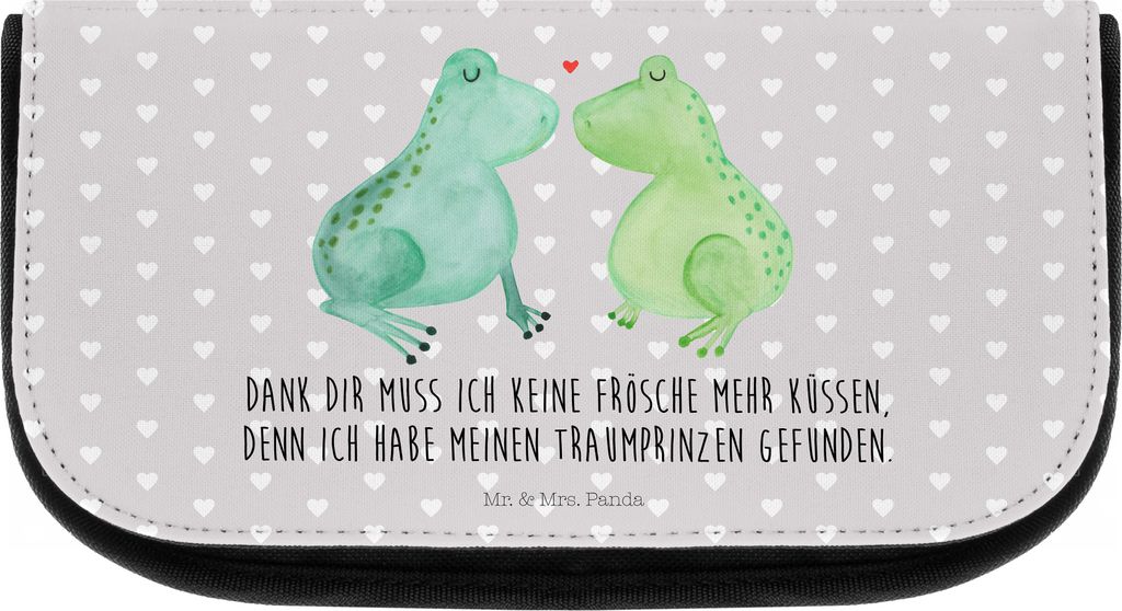 Mr. & Mrs. Panda Organizer Tasche Frosch Liebe - Grau Pastell - Geschenk, Kulturbeutel, toilettenbeutel, Froschkönig, Frösche, Make-Up, Kosmetikt...