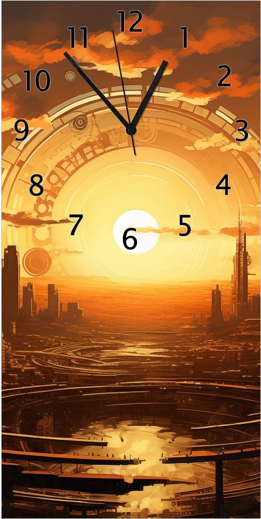 Wallario Design Wanduhr Sonnenportal in die Zukunft aus Echtglas, Größe 30 x 60 cm