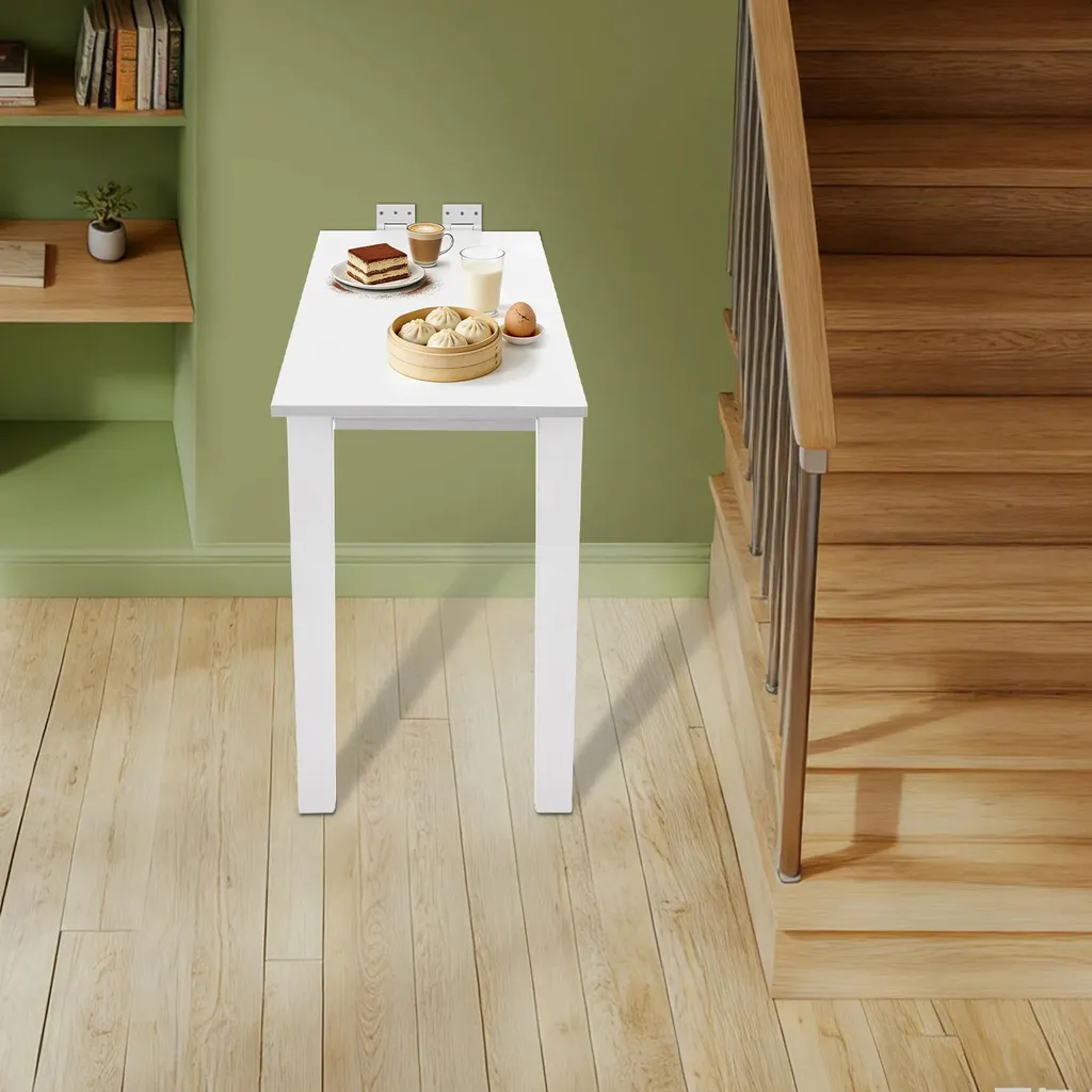 Table à manger murale rabattable blanche en bois - Bureau mural compact - 3