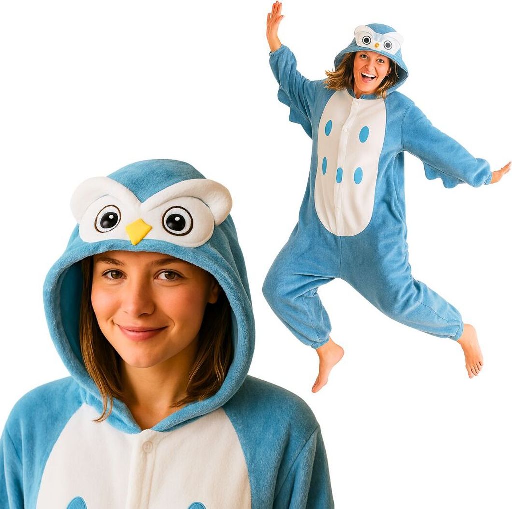 Onesie Kigurumi Pyjama Kostüm für Erwachsene, Eule, S: 145-155cm