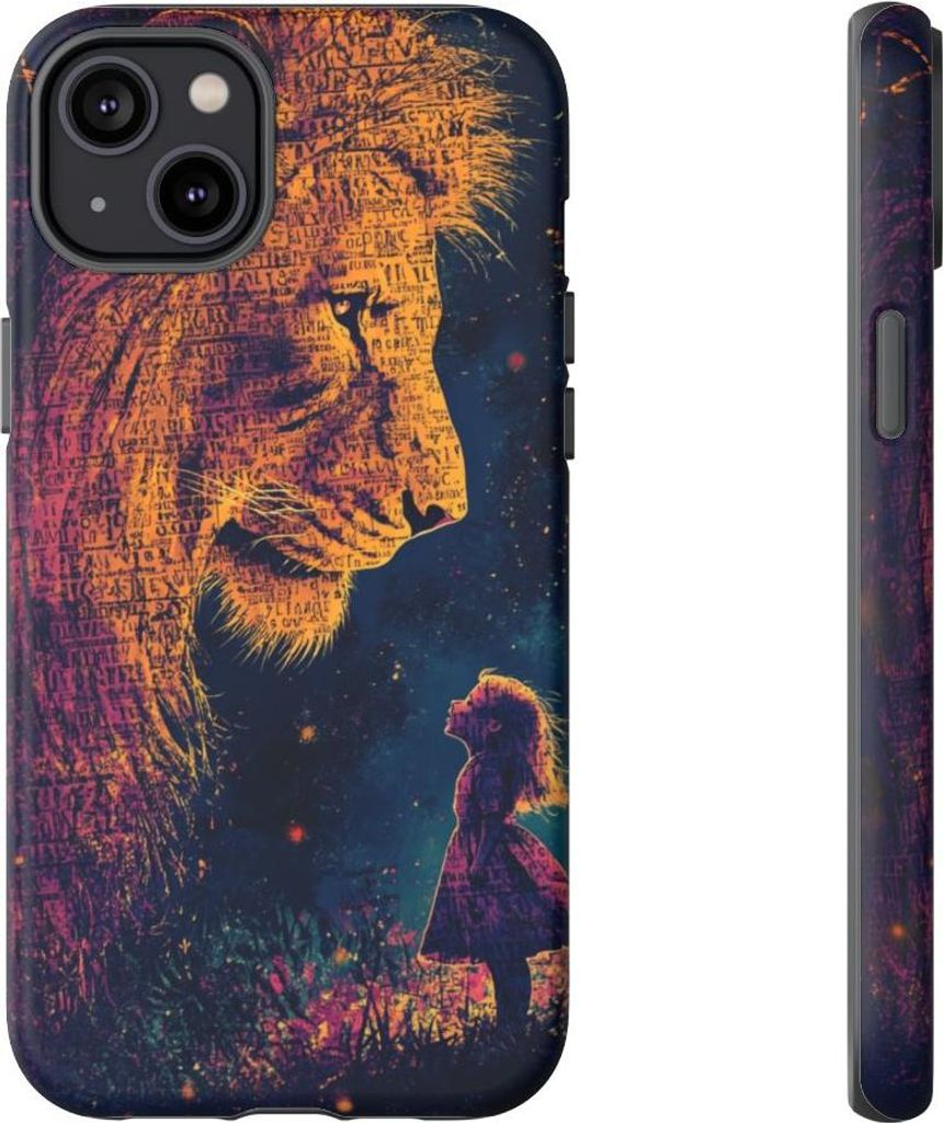 Löwe und Mädchen als Wortkunst – Hülle Kompatibel mit iPhone 14 Plus
