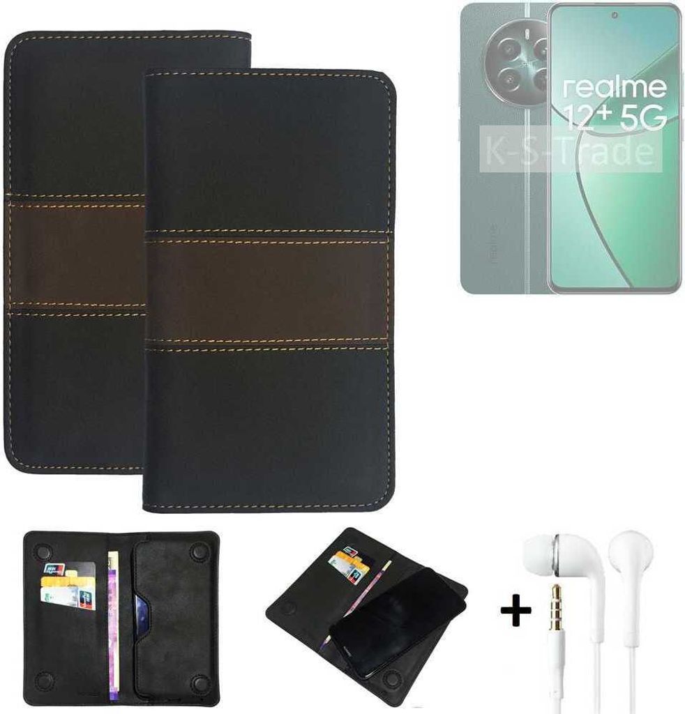 K-S-Trade Handyhülle + Kopfhörer kompatibel mit Realme 12+ 5G Schutzhülle Walletcase Bookstyle Tasche Schutz Case Hülle Wallet Cover Kunstleder