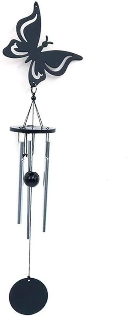 Décoration de jardin ailes en métal et carillon éolien noir mat 60cm