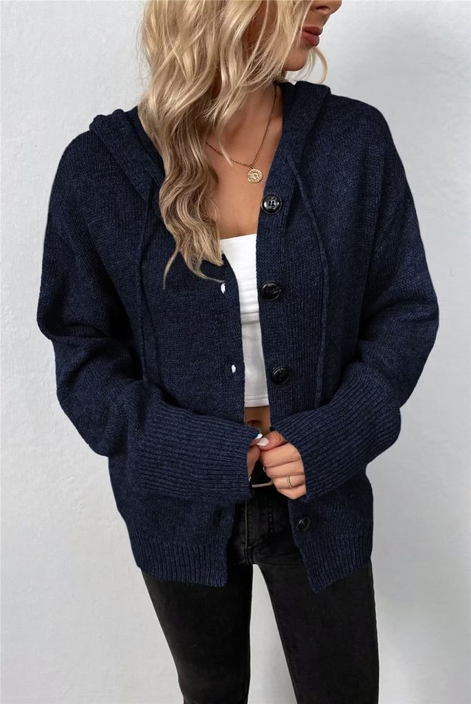 ASKSA Damen Langarm Grobstrickjacke Kordelzug Kurz Produktbild 2