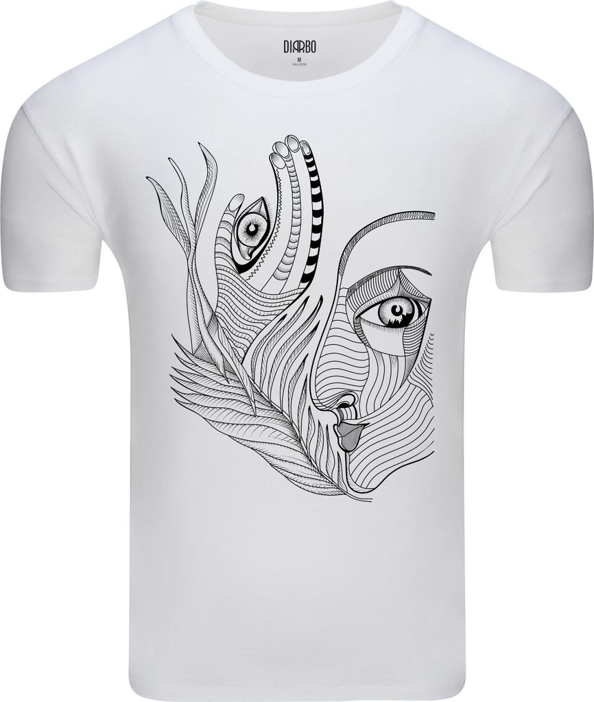Diarbo Herren T-Shirt mit Abstraktem Druck Surreales Gesicht und Hand Weiß Gr.L