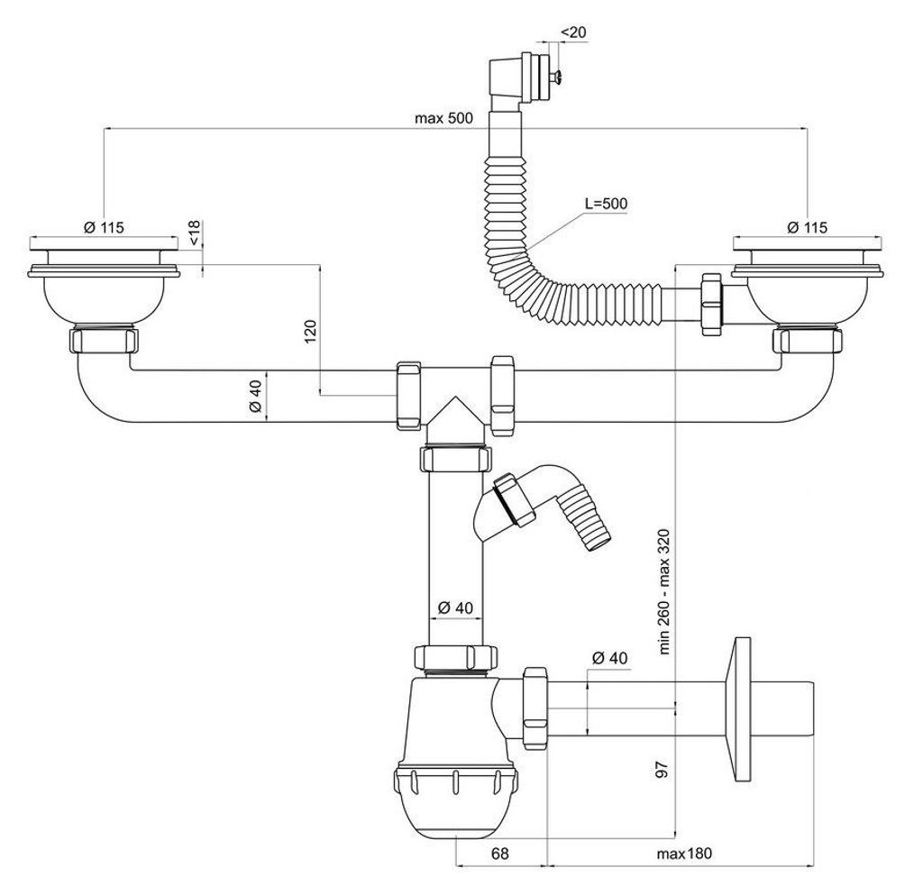 Spülen Siphon dopelt Sifon Syphon für die Spüle mit Produktbild 4