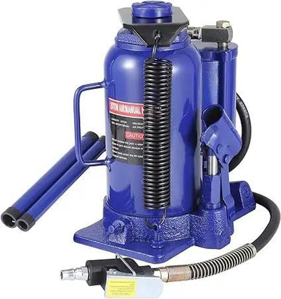 Luft-hydraulischer Flaschenheber Wagenheber - 20 t - Schwerlast - Pneumatisch mit Handpumpe - Für Auto & LKW - Gelb