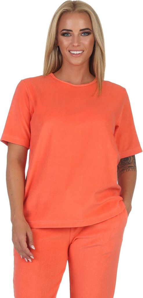 Damen kurzarm Frottee Schlafanzug Oberteil Pyjama Shirt Mix & Match – ideal zu kombinieren ; orange , 40