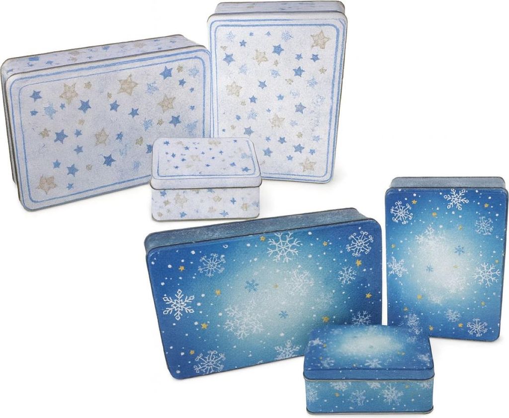 Gebäckdosen 3er Set | Blau mit Sternen & Schneeflocken