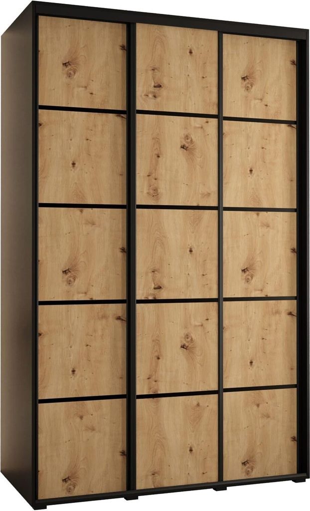 MEBLE KRYSPOL Davos 4 Schrank, drei Türen - 235,2x150x60 cm - Schwarz Artisan Schwarz