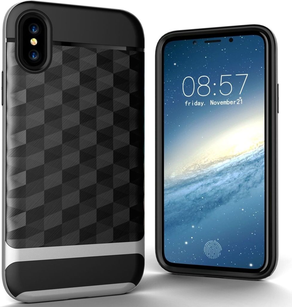 Hülle für Apple iPhone X / 10 Backcover Case Handy Schutzhülle - Cover 3D Prisma Design Silber