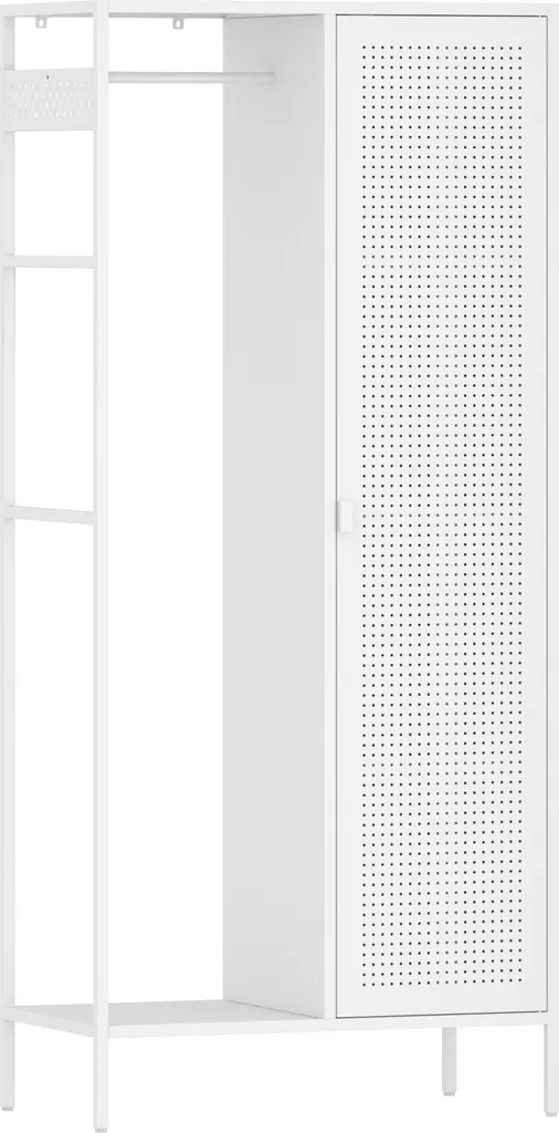 Armoire penderie métal blanc Puumala - 180x80 cm, 4 étagères, robuste