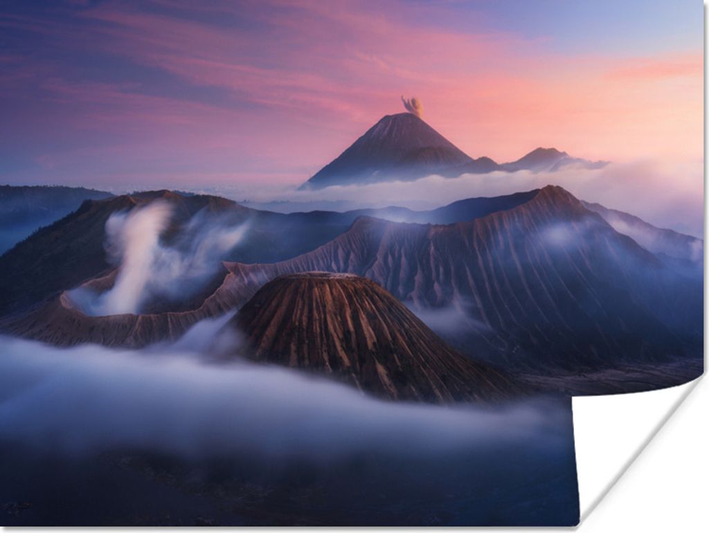 MuchoWow Poster Landschaft von Indonesien mit den beiden Vulkanen Bromo und Semeru 80x60 cm - Kunst für zu Hause