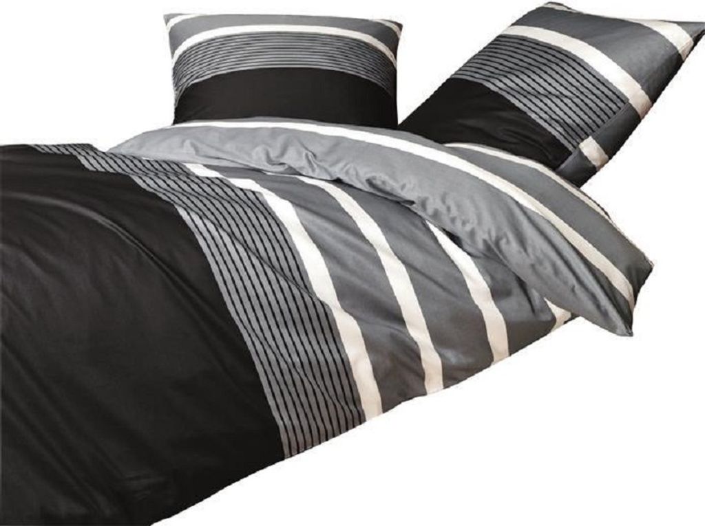 Janine Biber Bettwäsche Davos 4 teilig Bettbezug 155 x 220 cm Kopfkissenbezug 80 x 80 cm Graphit schwarz Streifen