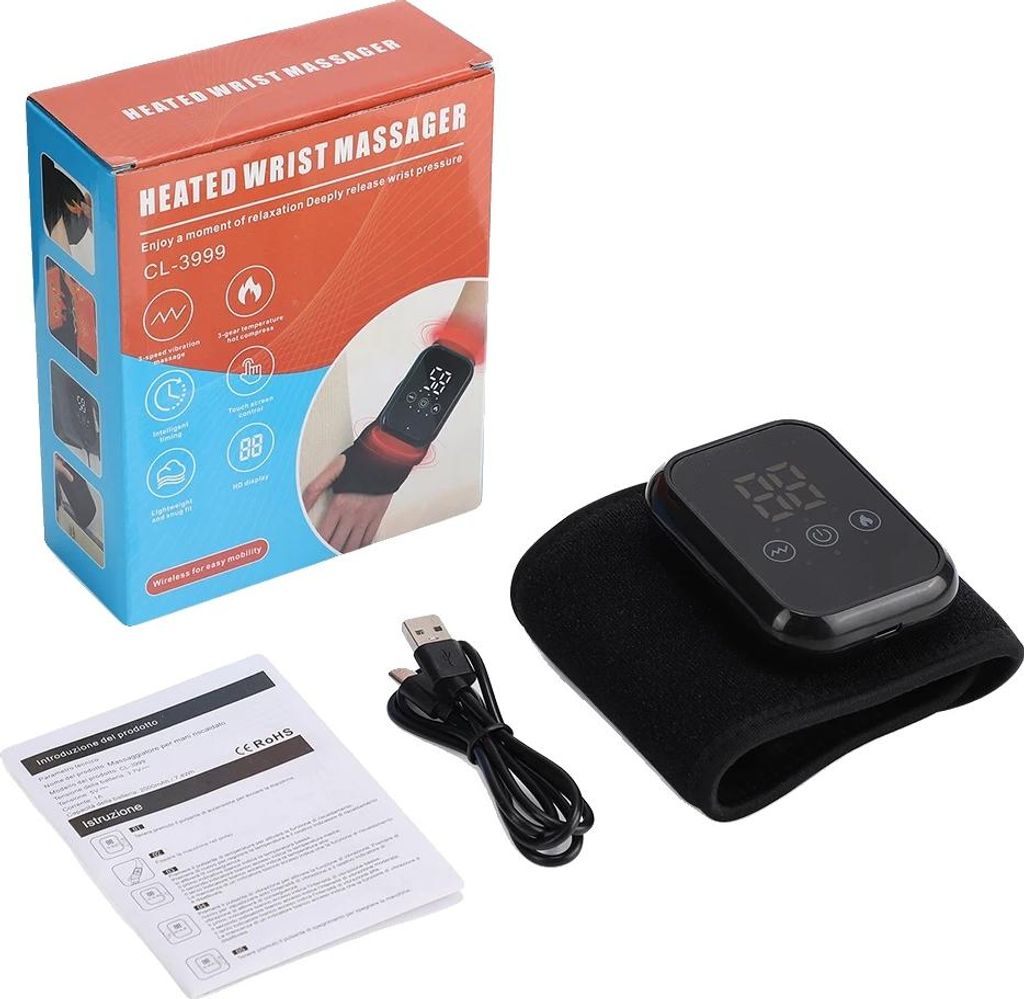 Handgelenk-Massager, Einstellbare Wärmeinstellungen, Vibrationsmassage-Modi, schwarz