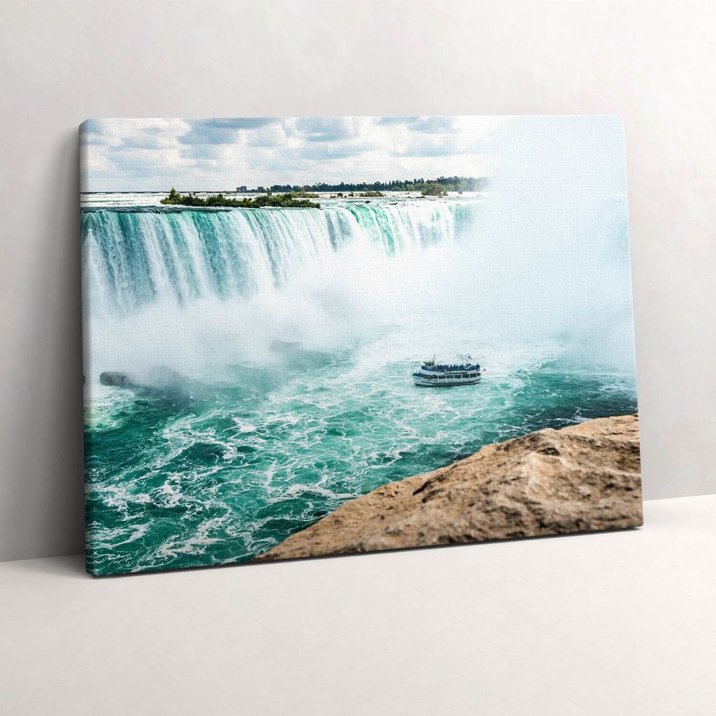 Boot und Niagarafälle – Leinwandbild Wandbild – 80x60 cm – Leinwandbilder – Wandbilder – Schlafzimmer – Flur