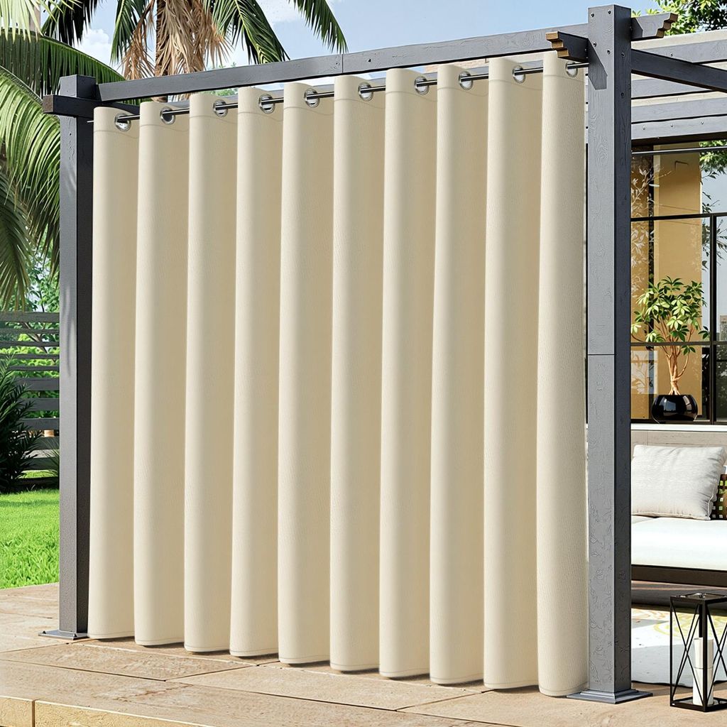 Faziango 1 Stück Outdoor Vorhang Gardinen 132 x 213 cm Verdunkelungsvorhang mit Ösen Blickdicht Garten Patio Balkon Beige