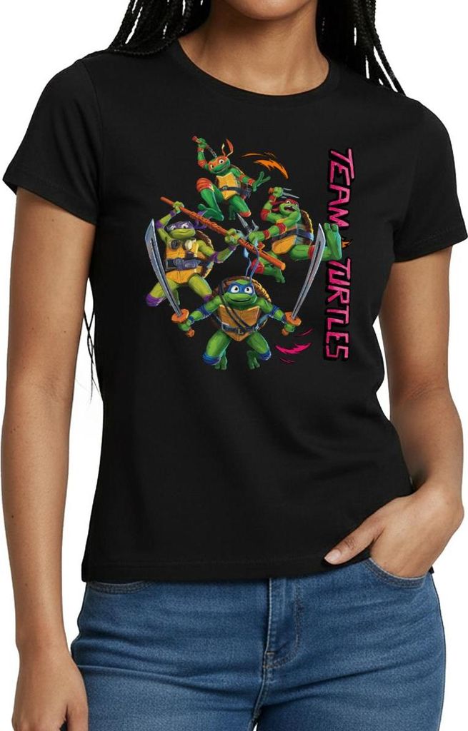 Spreadshirt TMNT Mutant Mayhem Team Turtles Frauen T-Shirt, L, Schwarz