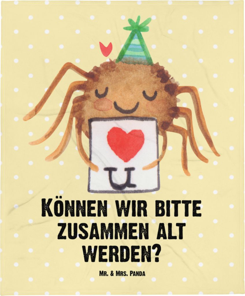 Mr. & Mrs. Panda Babydecke Spinne Agathe Brief - Gelb Pastell - Geschenk, Liebespaar, Verliebt, Liebesbeweis, Schlummerdecke, Erstlingsdecke, Fleec...