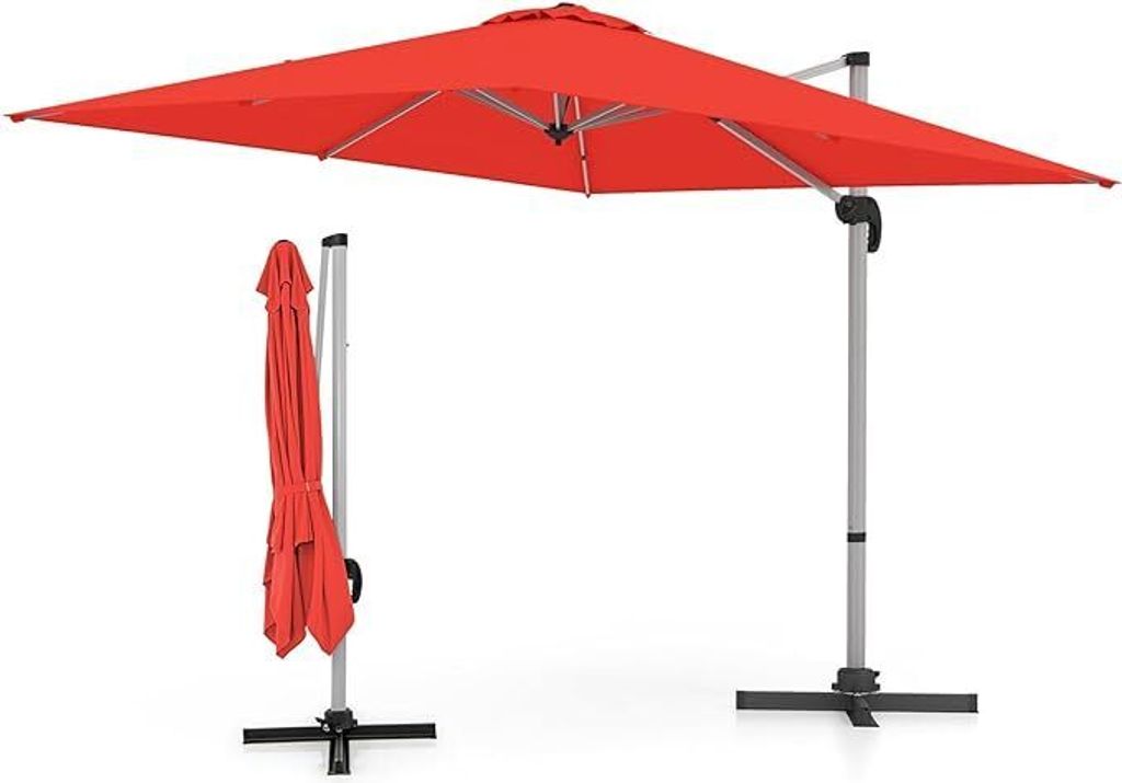KOMFOTTEU Ampelschirm rechteckig, Sonnenschirm mit 360° drehbar, 3 x 3 m Gartenschirm mit Kreuzbasis, Terrassenschirm für Balkon, Schwimmbäder