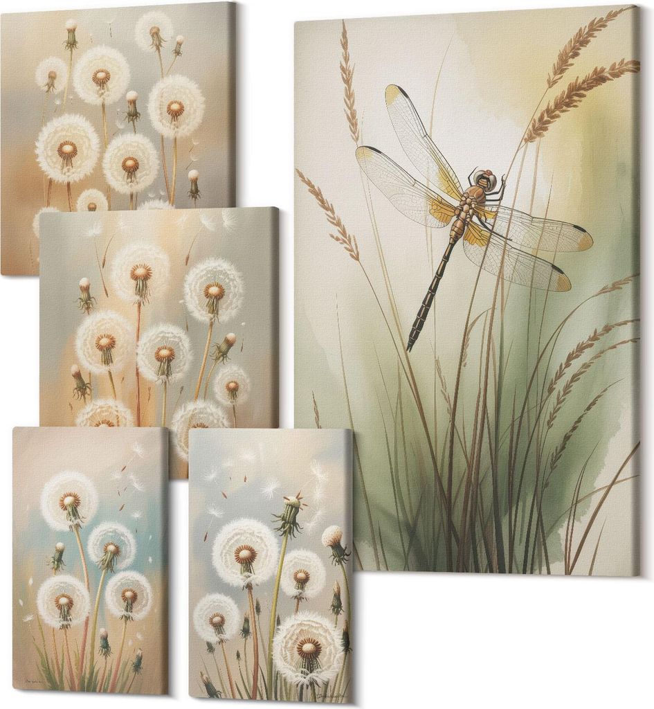 Leinwandbild Set 5-teilig – Modernes Wandbild – Polycanvas Kunstdruck – Abstrakte Bilder – Hochwertige Wandkunst – 2x 30x30 cm + 2x 20x30...