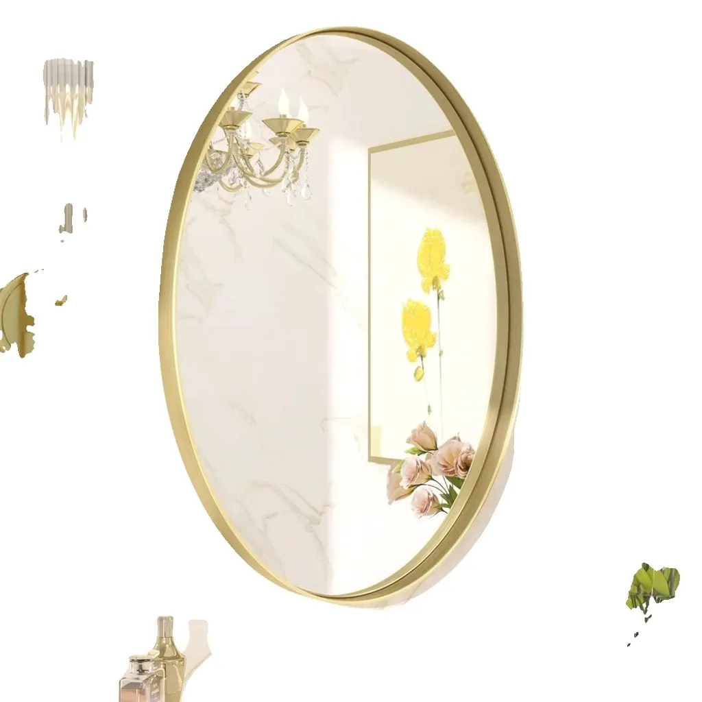 Miroir ovale aluminium doré 55x76cm - Verre haute définition et cadre fin