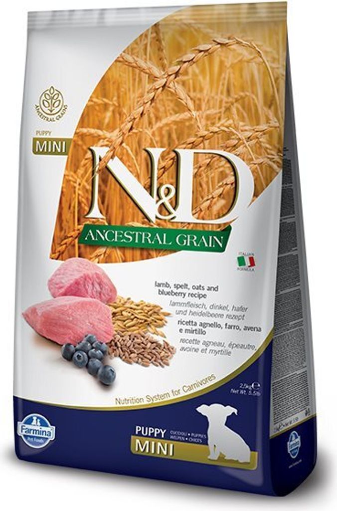 N&D Dog Puppy Mini Ancestral Grain Lamm, Dinkel, Hafer & Heidelbeere 2,5kg