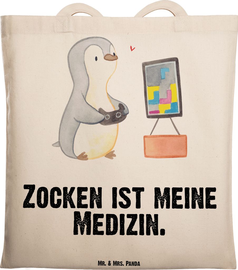 Mr. & Mrs. Panda Shopping Tasche Pinguin Zocken - Transparent - Geschenk, Videospiele, totebag, Jutebeutel, Videogames, Tragetasche, Gaming, Tote Bag