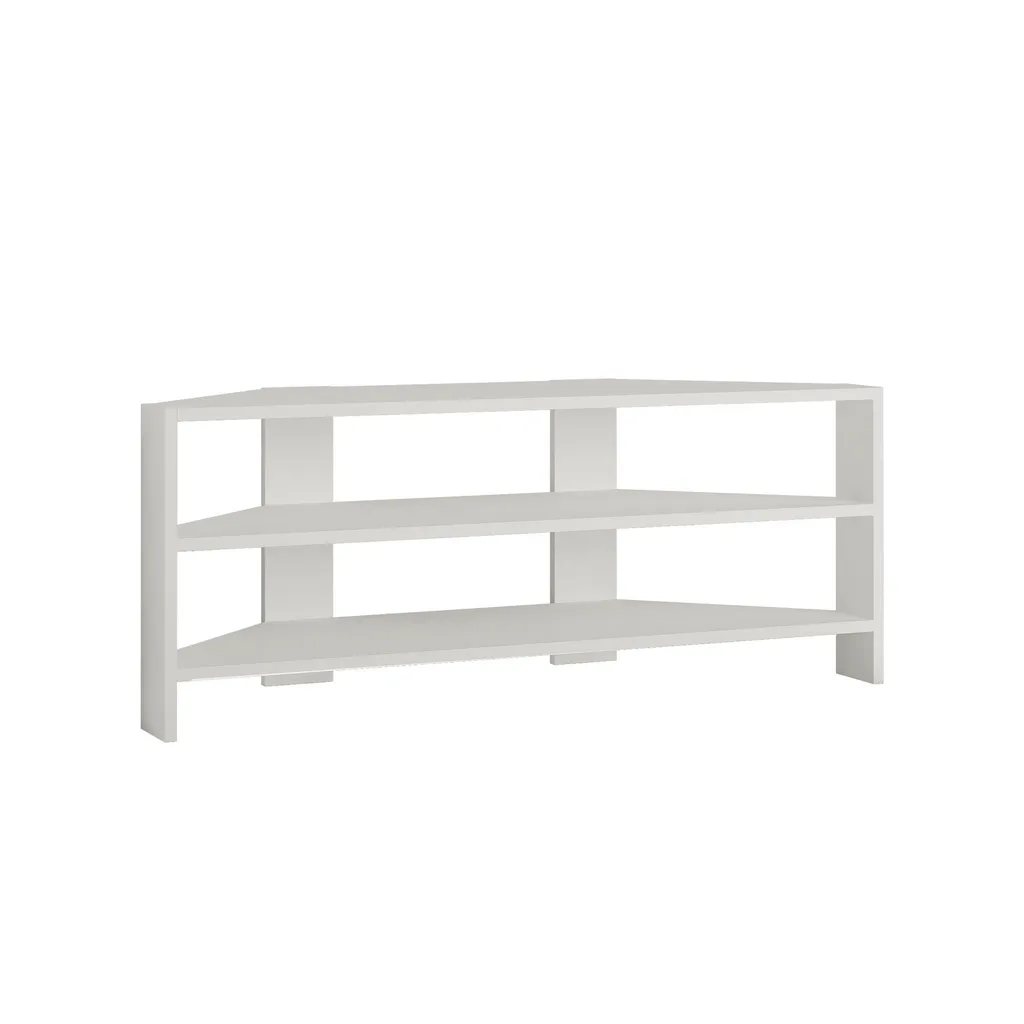 Meuble TV d'angle pour petit salon Thales blanc, gain de place optimal