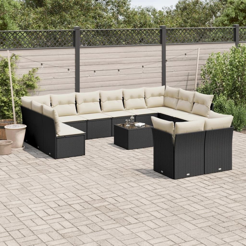 Maison Exclusive - 13-tlg. Garten-Sofagarnitur mit Kissen Schwarz Poly Rattan