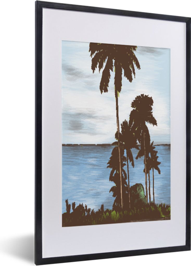 MuchoWow MuchoWow Gerahmtes Poster Palme - Meer - Himmel 40x60 cm - Poster mit zchwarzem Bilderrahmen - Poster in Rahmen