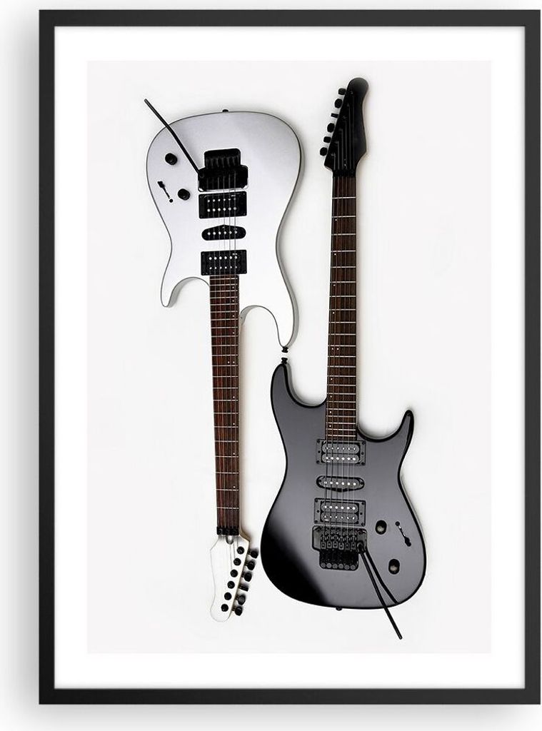 Gerahmtes Poster - Schwarzer Rahmen - E-Gitarren Streicher Musikinstrument - 50x70 cm - Wand Bild - Wanddeko - Wandbilder - Wandposter - Bilderrahm...