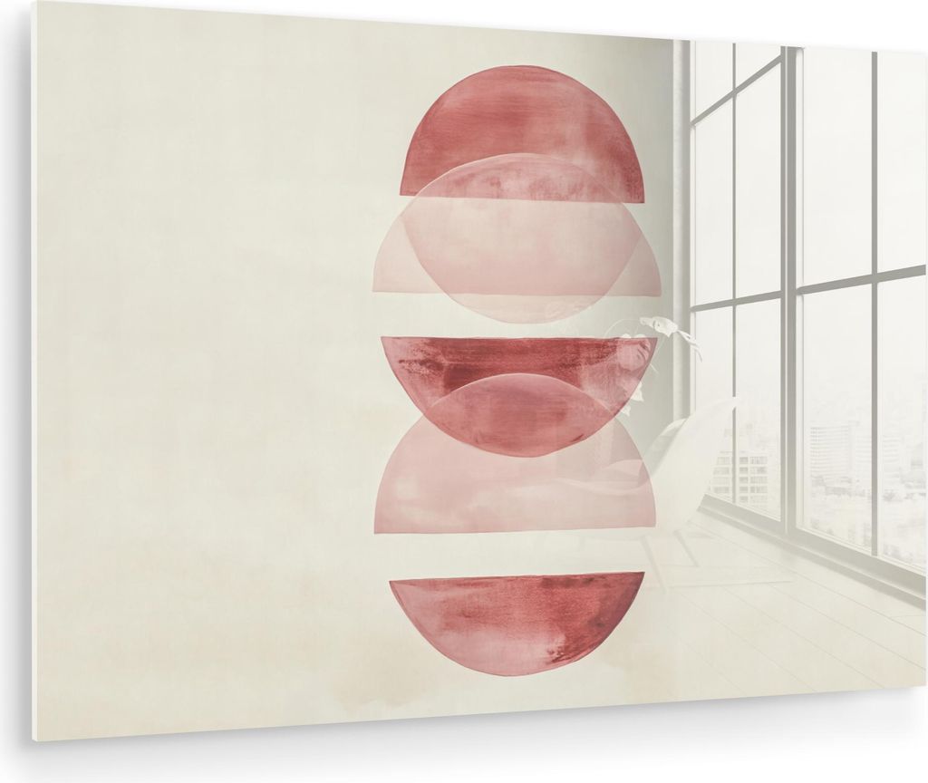 MuchoWow Glasbilder - Bilder auf Wandbild - Foto auf Glas Minimalistisch - Kreise - Rosa 120x80 cm Wanddekoration aus Glas - Acrylglasbild - Acrylb...