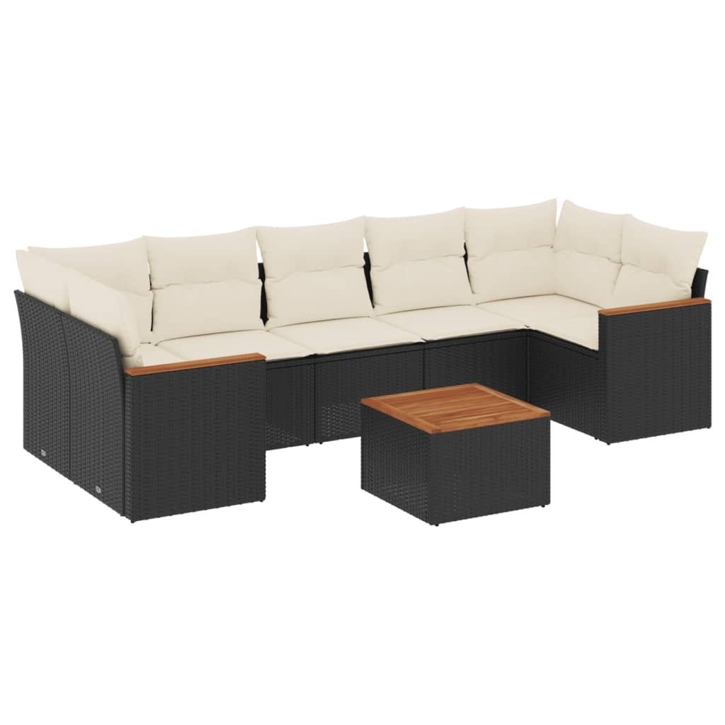 vidaXL 8-tlg. Garten-Sofagarnitur mit Kissen Schwarz Poly Produktbild 