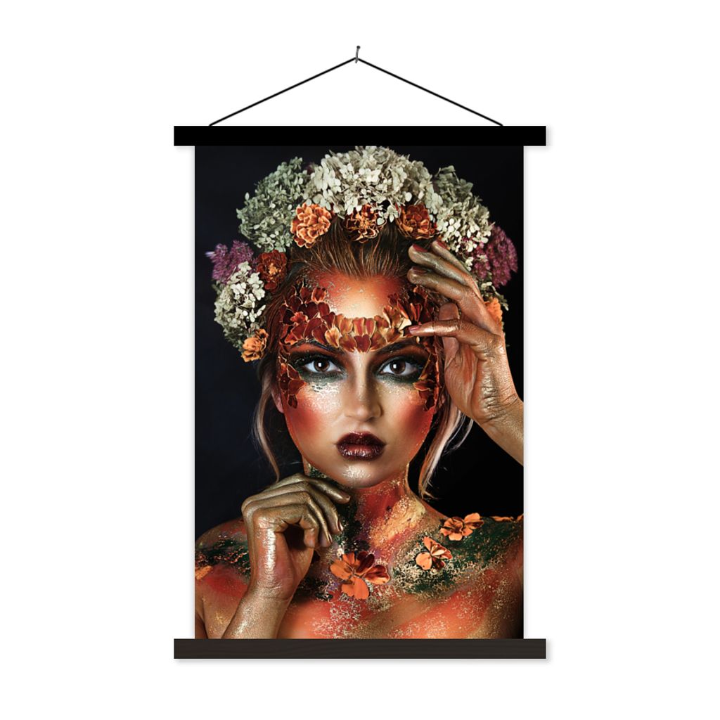 MuchoWow Textilposter Blumen - Frau - Krone 120x180 cm mit schwarzem Rahmen - Fotos