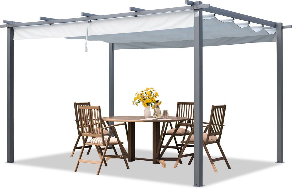 PRIMEYARD Pergola 3x4 m Terrassenüberdachung mit grauem Schiebedach Stahlrahmen