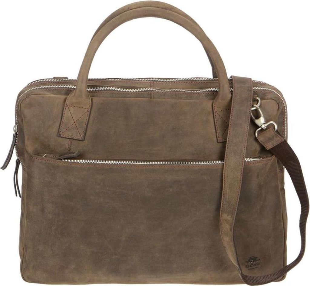 Bear Design Businesstasche DARK NATURE Herren Damen braun Leder Umhängetasche 42x31cm