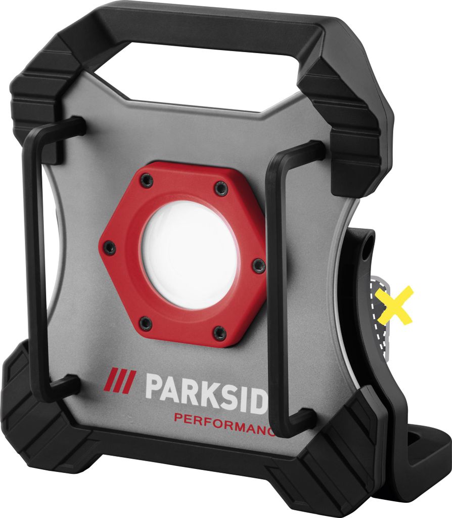 A studio shot of a portable LED work light.