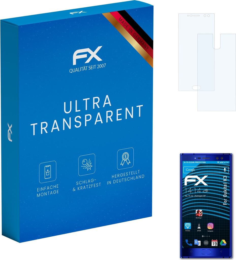 atFoliX FX-Clear 3x Schutzfolie kompatibel mit Oukitel K3 Displayschutzfolie