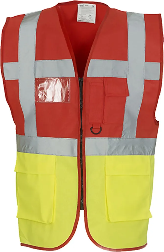 YOKO HVW801 | Gilet direzionale multifunzionale da uomo - Colore: rosso/giallo hi-vis - Taglia: 3XL