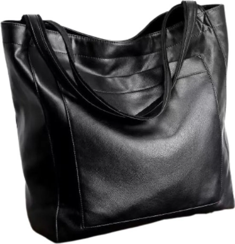 INF Elegante borsa tote inPoliuretanoda donna - Borsa a spalla vintage di grande capacità Nero