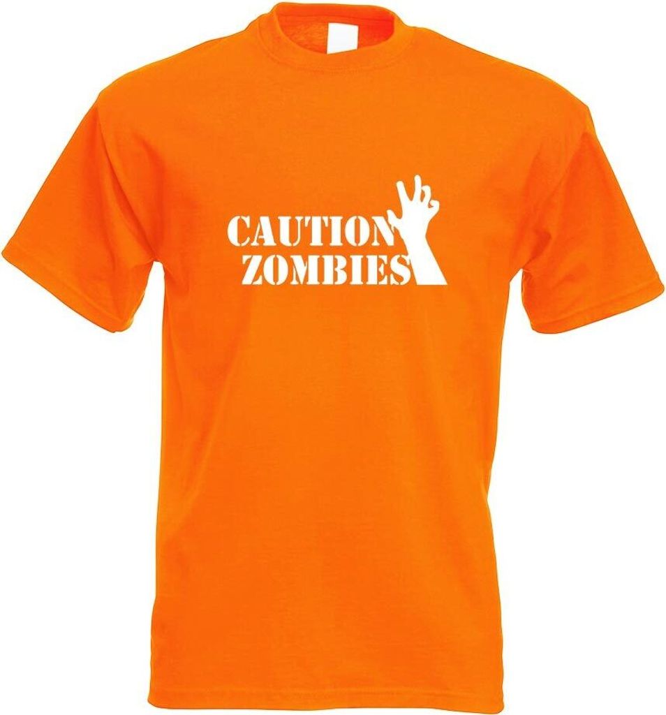 Kiwistar - T-Shirt - orange - Caution Zombies Motiv Bedruckt Funshirt Design Print - mit Motiv Bedruckt - Funshirt Design - Sport - Freizeit - Herr...