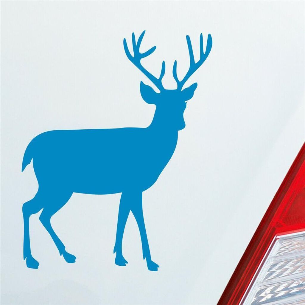 Auto Aufkleber Hirsch Reh Bock Deer Wild Jagd Wald Jäger KFZ Car 9,5x12 cm Hellblau Sticker Heckscheibenaufkleber
