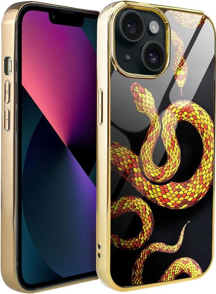 Protection iPhone 13 luxe en verre trempé IBIZU Elite Serpent Or et Noir