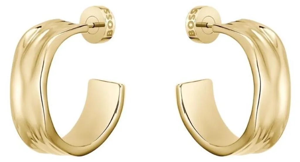 Boucles d'oreilles créoles larges en acier doré effet froissé Ripple