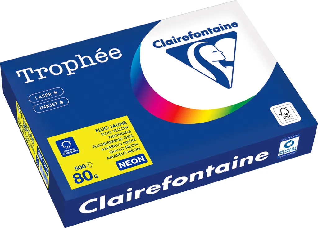 Risma 500 Fogli Clairefontaine A4 Giallo Neon 80g - Organizzazione Ufficio