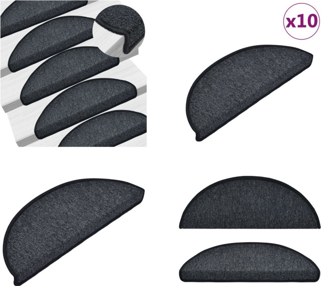 vidaXL Stufenmatten 10 Stk. 65x24x4 cm Dunkelgrau - Treppenmatte - Treppenmatten - Treppenteppich - Treppenschutz