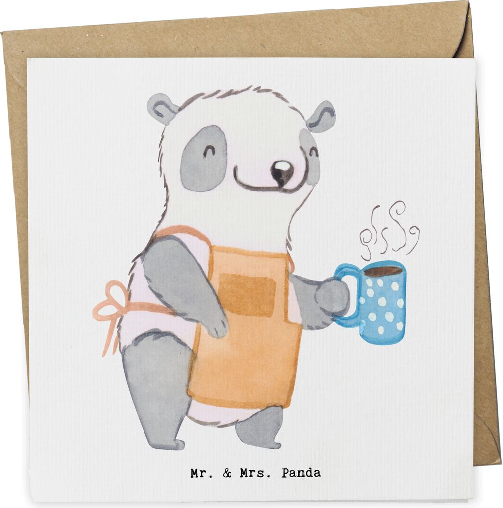 Mr. & Mrs. Panda Grußkarte Barista Herz - Weiß - Geschenk, faltkarte, doppelkarte, Herbst, Kaffee, Klappkarte, Coffeeaddict, Ausbildung, Glückwu...