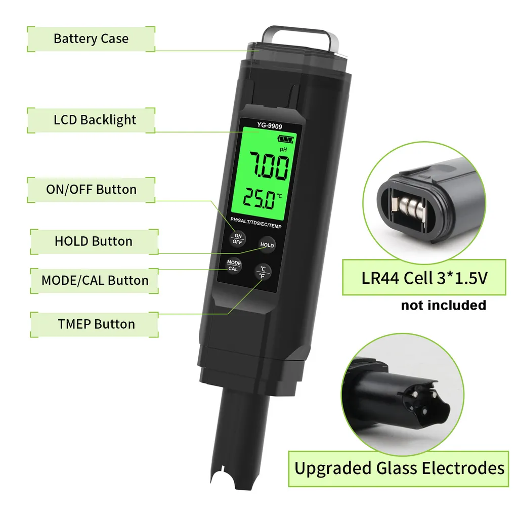 Testeur d'eau 5 en 1 avec Écran LCD et Compensation de Température - 4