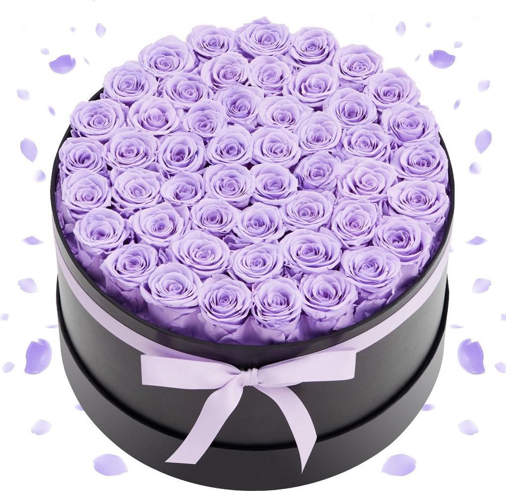 Ewige Rosen - Rosenbox Rund - 50 Stück Konservierte Infinity Rosen - Lang Haltbar Ohne Pflege - Geschenk Für Frau Hochzeit Muttertag Valentinstag...